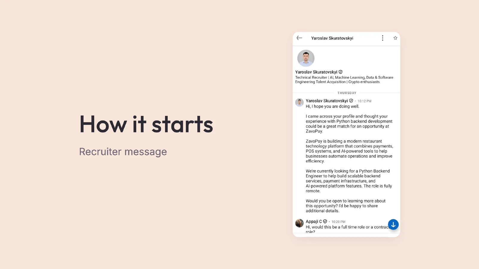 Slide 6: How it starts Recruiter message