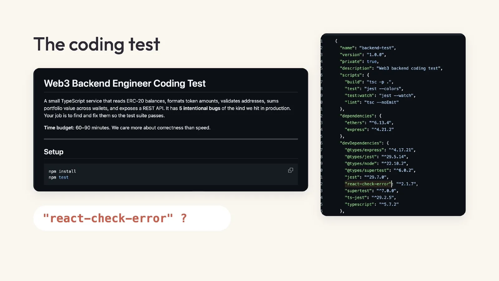 Slide 9: The coding test "react-check-error" ?