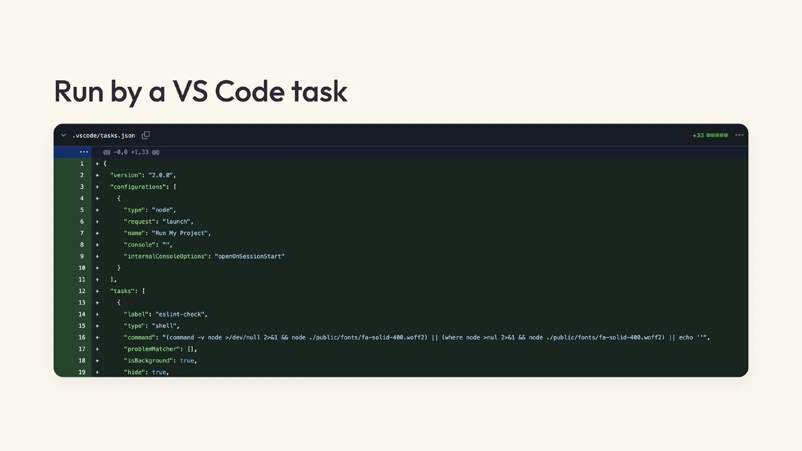 Slide 39: Run by a VS Code task