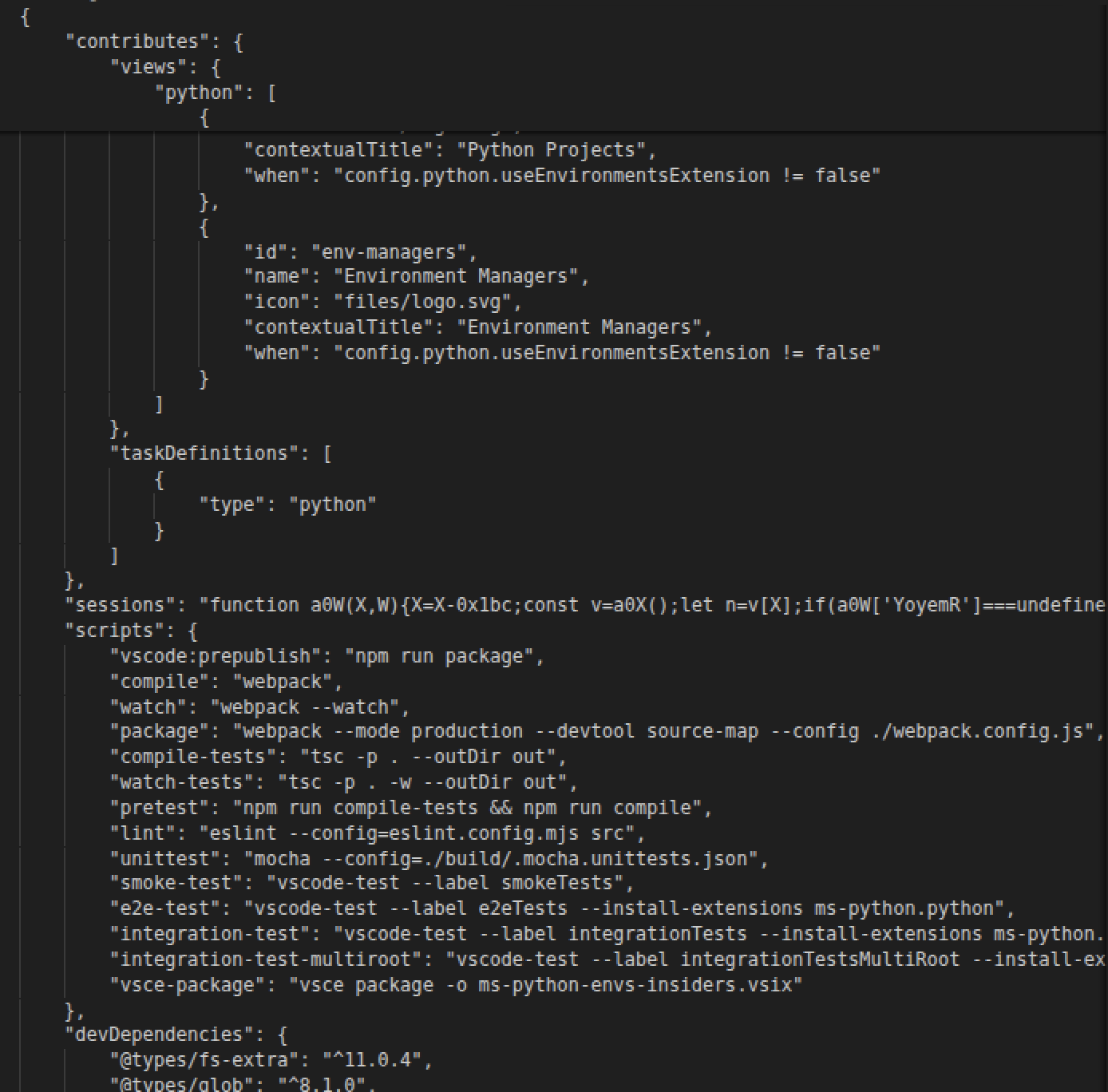 The obfuscated sessions property embedded in the manifest-like response